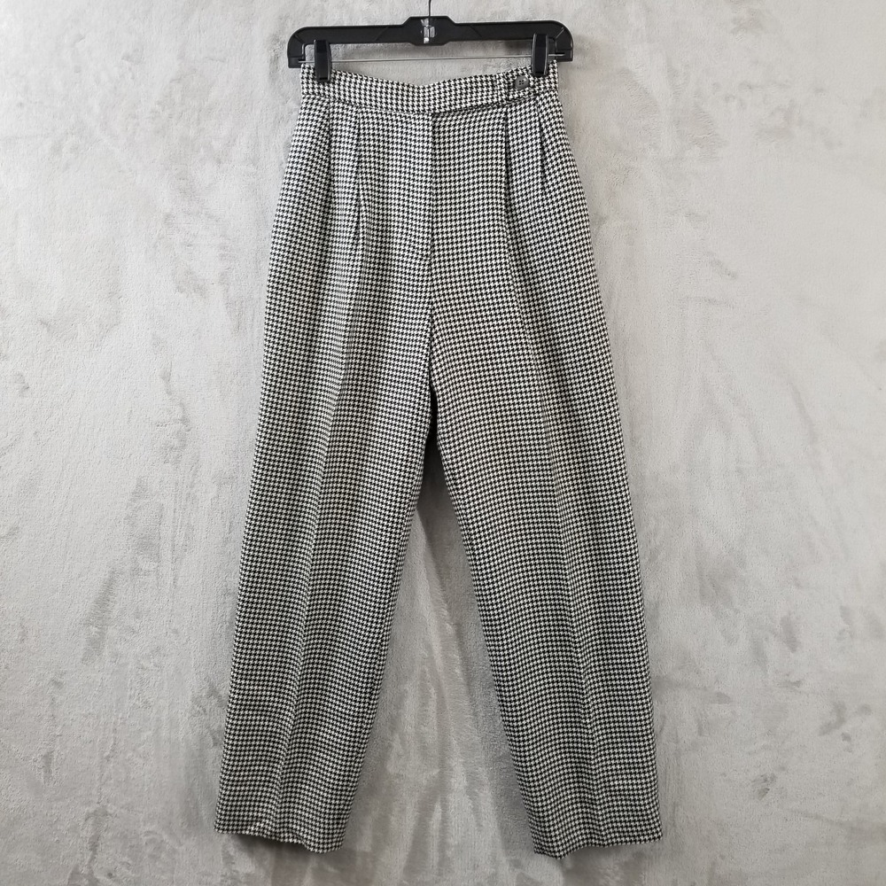 Vintage Pants Women 25" Houndstooth‎ Wool Blend Lined Pleated High Rise Pockets
